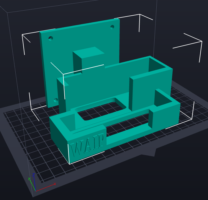 Il modello CAD del supporto stampato in 3D che tiene allineati camera e proiettore.